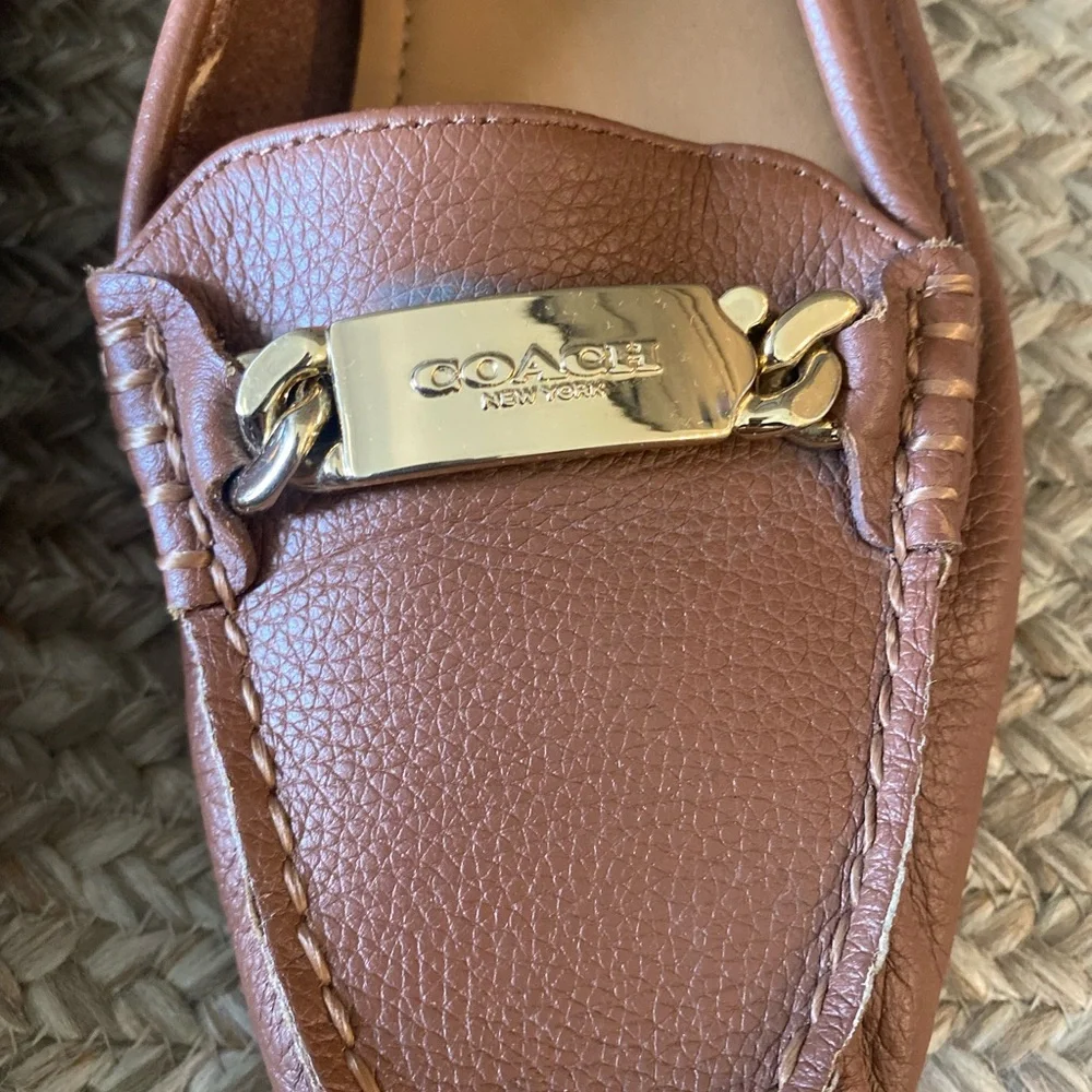 Coach Brown Leather Moccasin Loafers with Gold Tone Hardware
